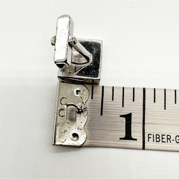 Vintage Anson Silver Tone Grooved Square Cufflinks Signed - Picture 9 of 9